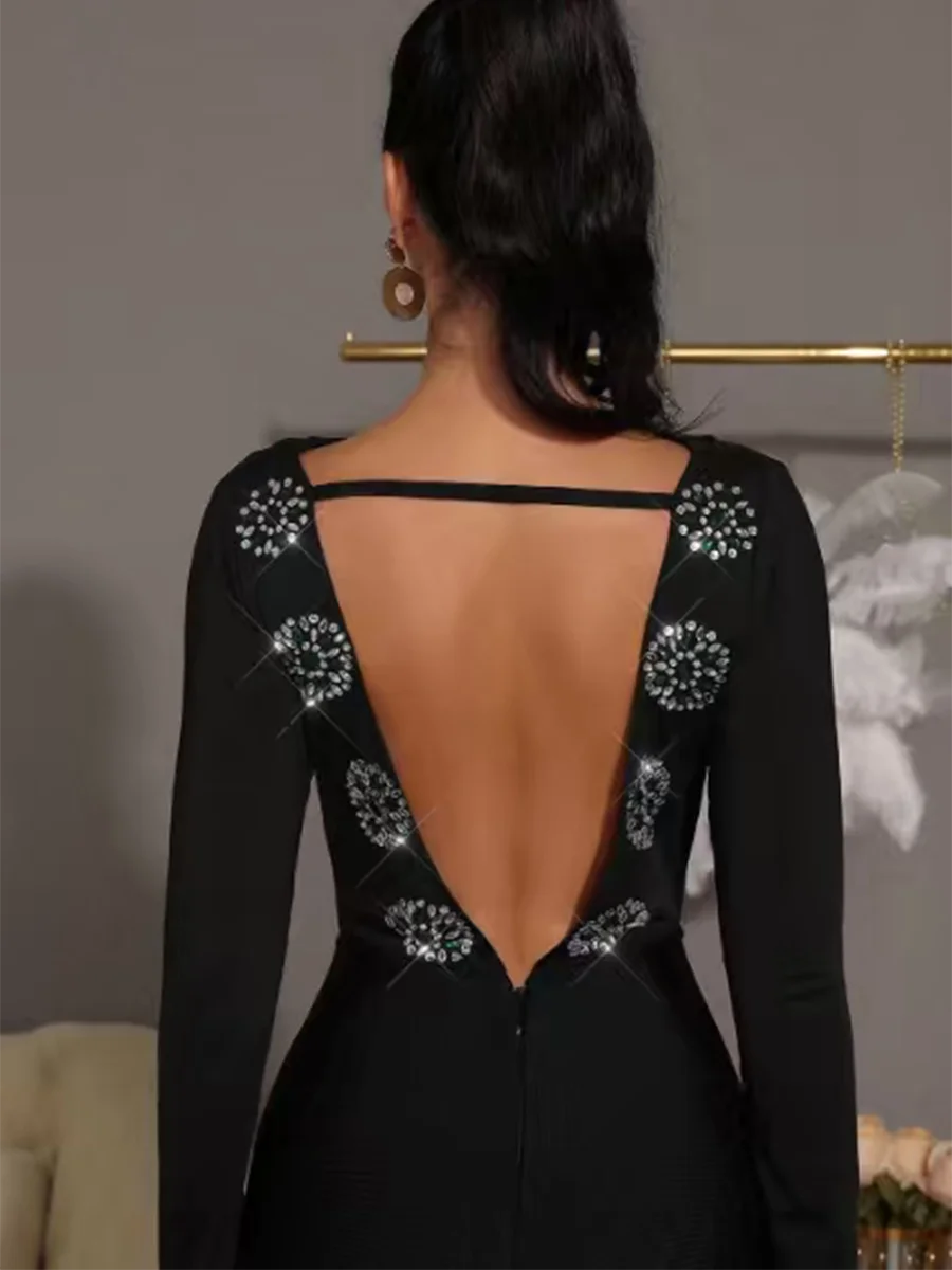 VGH Sexy Tmeperament Black Color Bodycon Dress for Women O Neck Long Sleeve High Waist Slimming Party Maxi Dresses Female Autumn