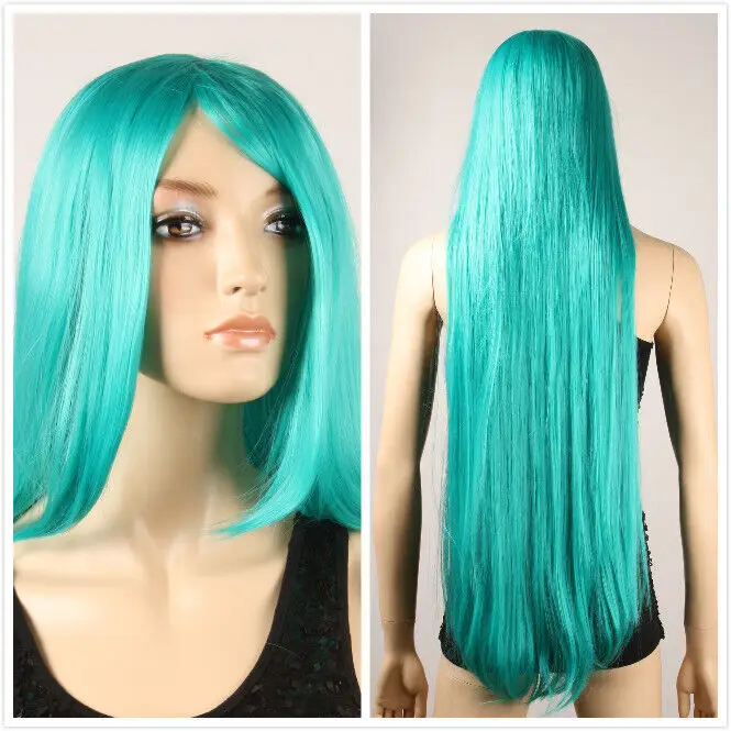 100CM  Straight Mint Green Synthetic  Hair Long Cosplay Party Wigs