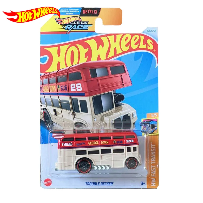 Original Hot Wheels C4982 Car Toys 1/64 Diecast Metal Let\'s Race Trouble Decker Vehicle Model for Boys Collection Birthday Gift