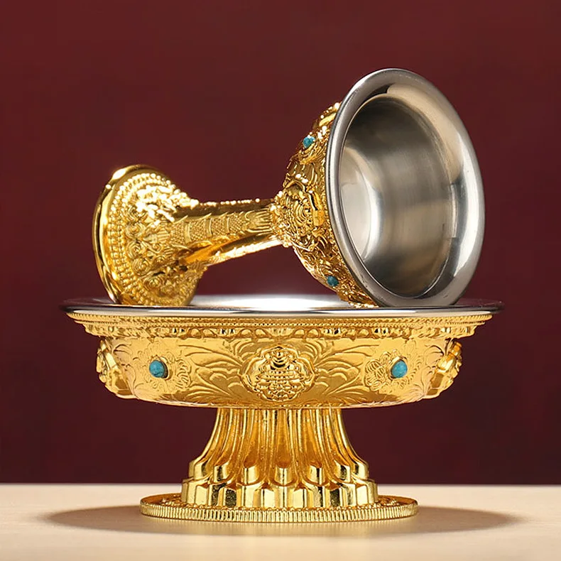 Taza de protección de la ley para galvanoplastia de aleación, taza de suministro de agua, tipo tibetano, ocho tazas auspiciosas de doble capa, regalo, suministro de Buda m