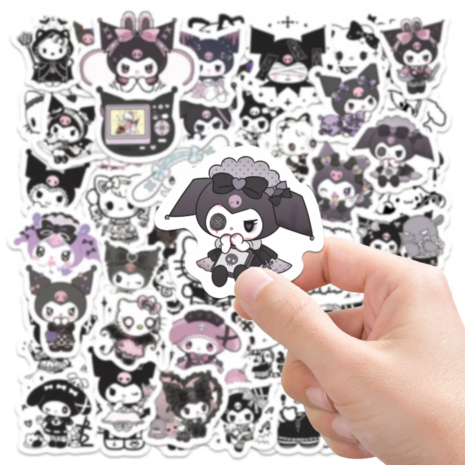 60PCS Sanrio Cute Gothic Style Kuromi Stickers Cartoon Fun Doodle Decorative Scooter Suitcase Scrapbook Decals Toy Gifts