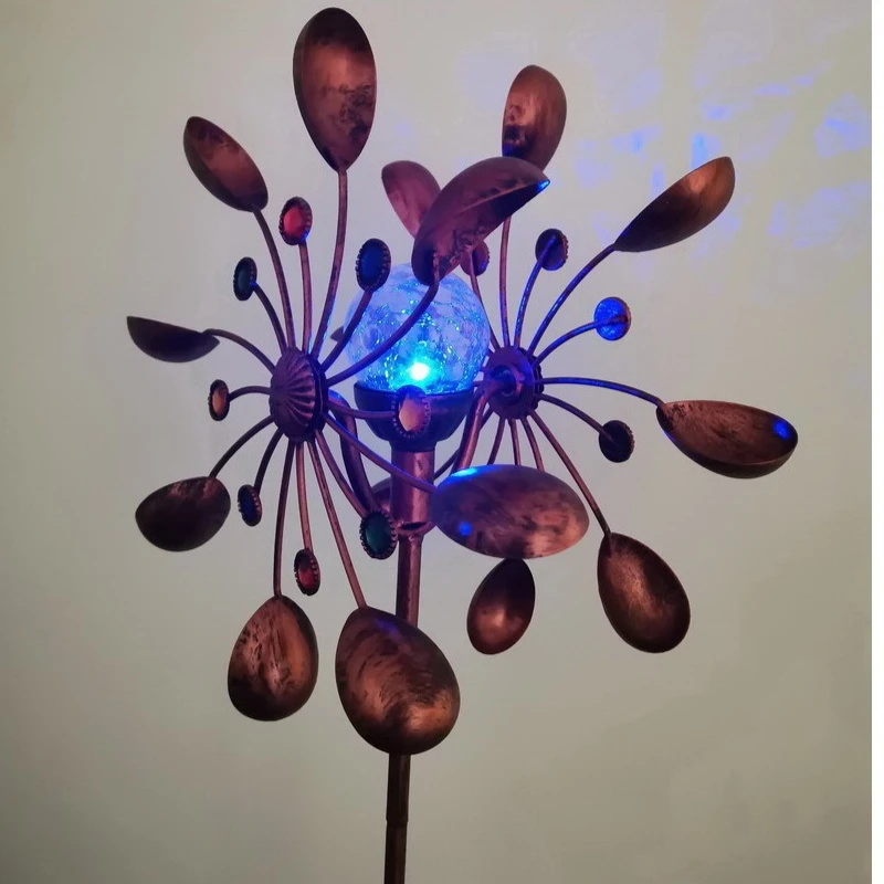 ガーデンソーラーパワー風スピナーガラス鉄風車ソーラーパワー青銅金属アートクラフト庭庭風景装飾