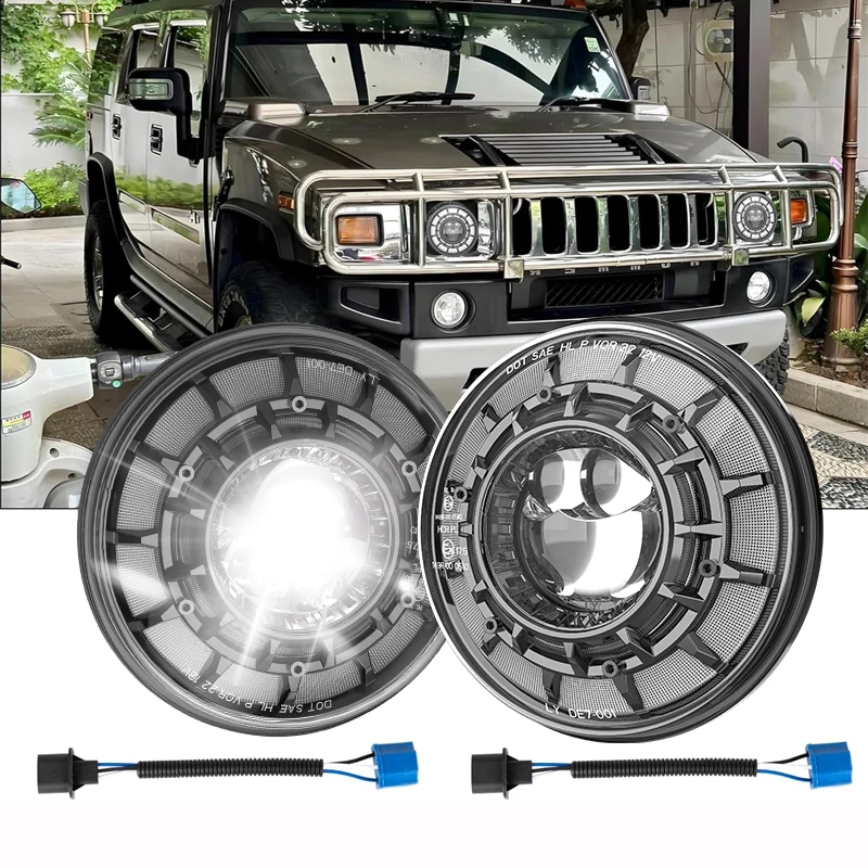

2pcs Universal 7 Inch Led Car Headlight For Hummer H1 H2 For Jeep Wrangler JK TJ Angle Eyes DRL For Suzuki Samurai Lada Niva