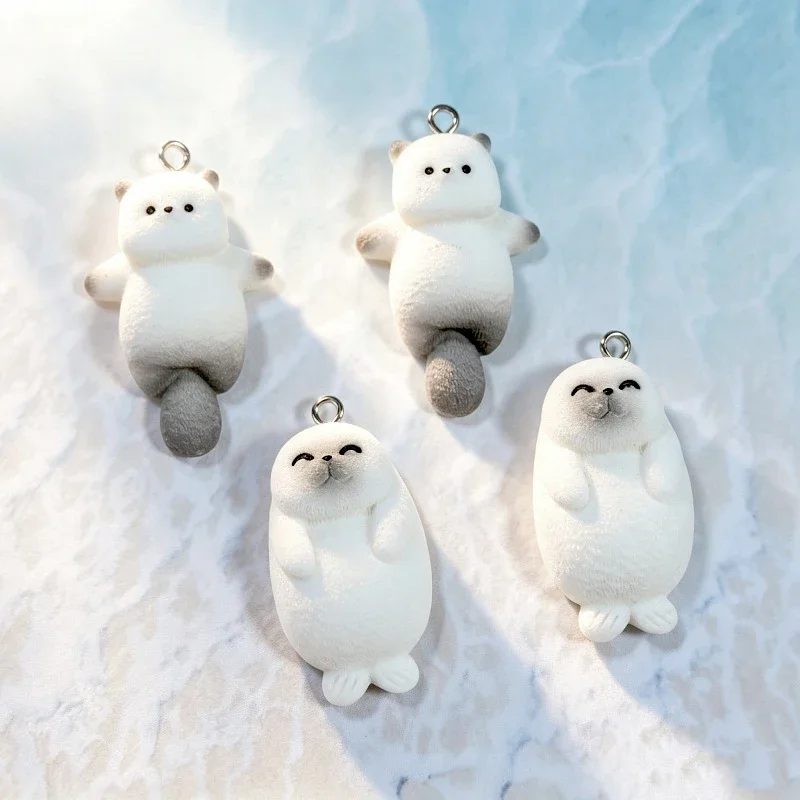 8pcs Seal Sea Otters Walruses Resin Charms Ocean Animal Cute Pendant For Earring Keychain Decor Handmade DIY Jewelry Making