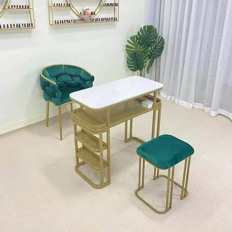 Modern Minimalist Manicure Table Retro Vanity Luxury Design Nail Desk Golden Nordic Mesa De Manicure Salon Furniture YX50M