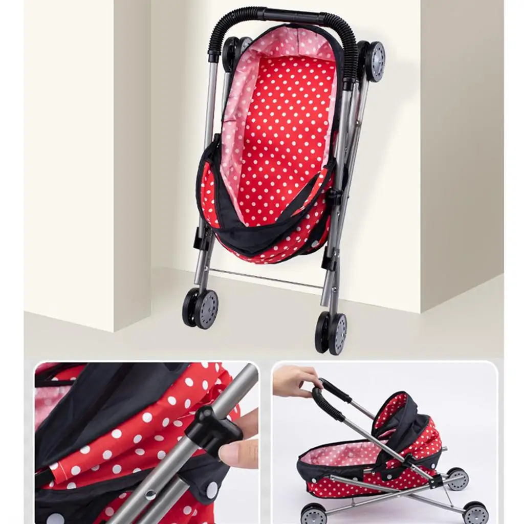 Dolls Pushchairs Push Cart Push Stroller Toddlers Role Play Dotted Trolley