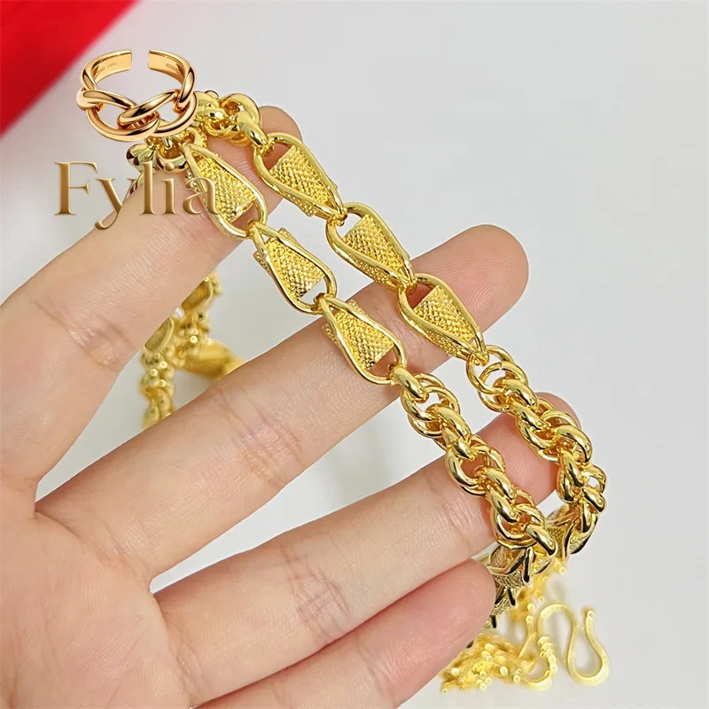 Fylia Jewelry  Luxury men's 24K real gold twine ring buckle faucet Men's Women's au9999 gold necklace Fashion accessory chain