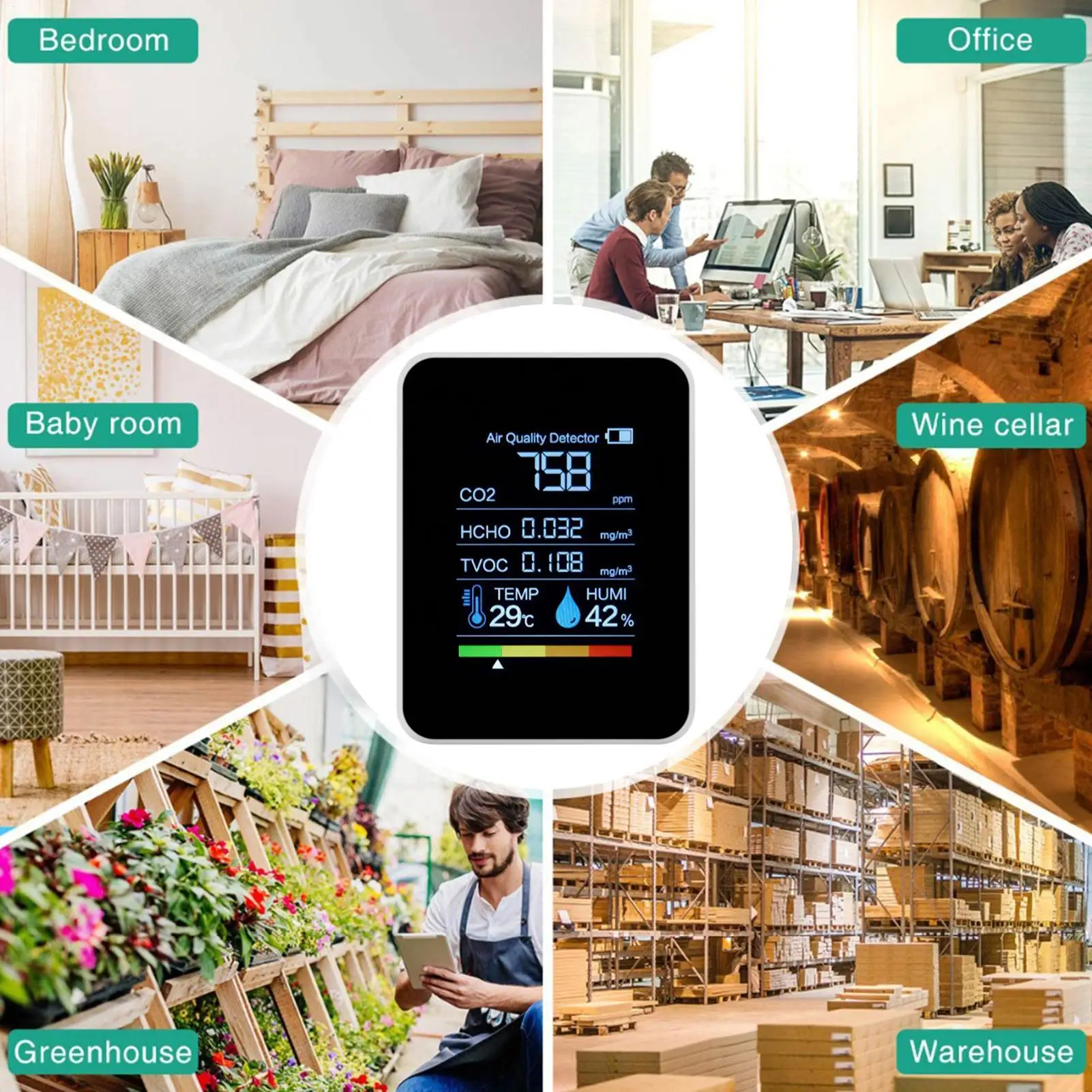 Air Quality Monitor Digital Temperature Humidity Tester Portable Accurate Monitor Multifunctional 5in1 CO2 Meter Home testers