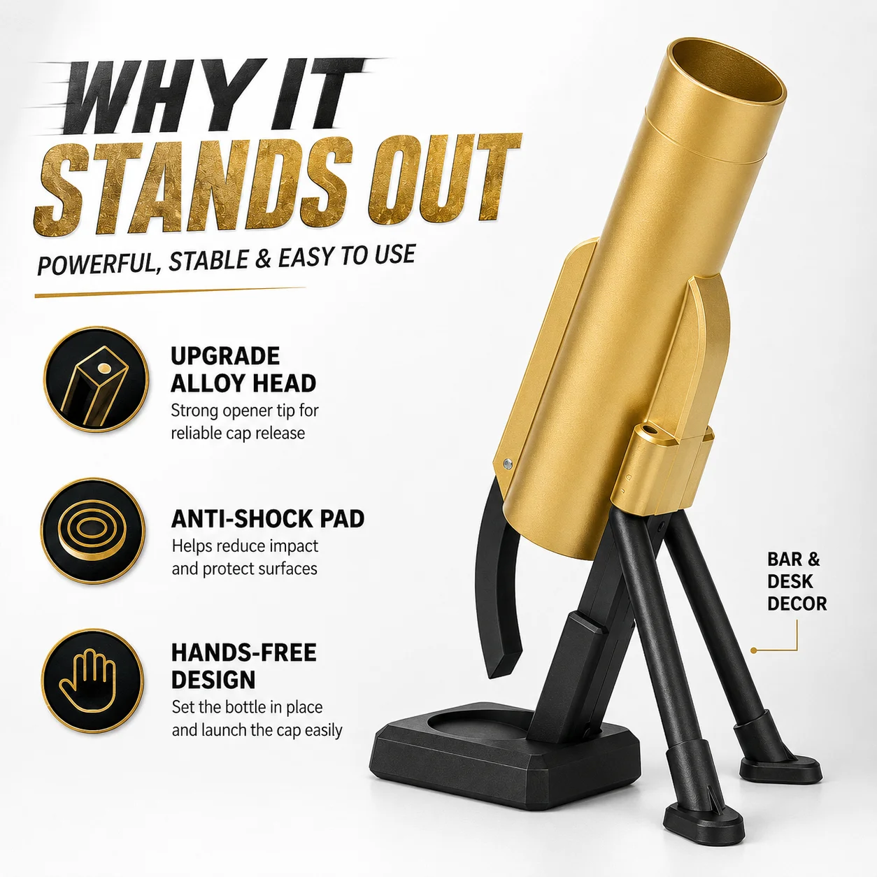 Funny Mortar Shape Beer Bottle Opener Hands Free Cap Launcher Opener With Alloy Head Cool Man Cave Home Bar Desk Decor Tool