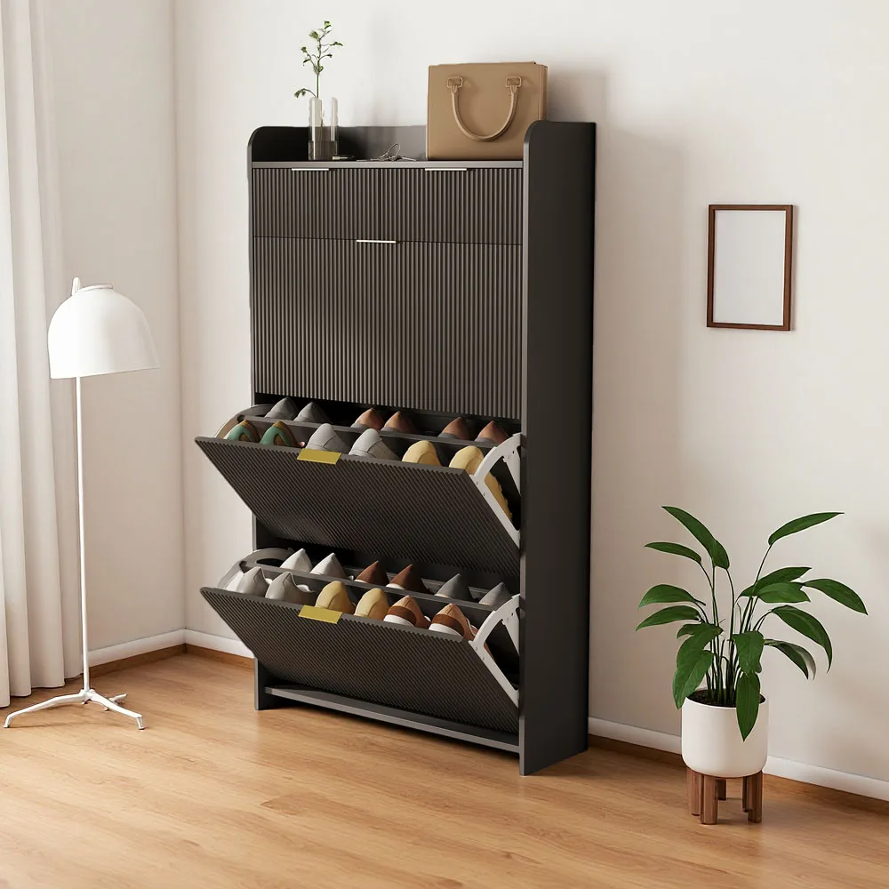 Comanlai Meuble à chaussures en bois avec porte-bottes, étroit, pour entrée, salon, couloir, chambre