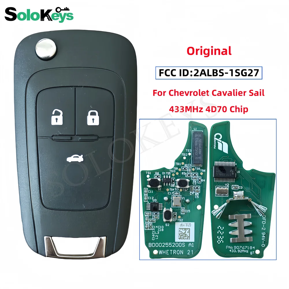 SOLOKEYS FCCID:2ALBS-1SG27 2014 dp3927 do Chevroleta Cavalier oryginalny składany zdalnie sterowany klucz 433MHz 4 d70 Chip z LOGO