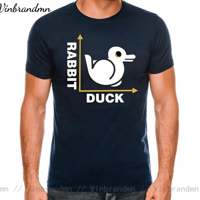 Brain Teaser Duck Rabbit Optical Illusion Duck Or Rabbit T-Shirts Men Amazing Cartoon Pure Cotton Tees Tshirt Original Clothing