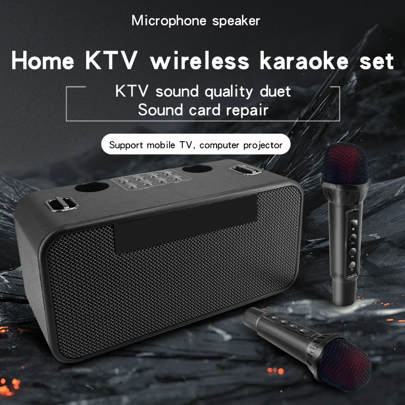 186MAX مكبرات صوت بخاصية البلوتوث مع عرض الأغاني في الهواء الطلق المحمولة اللاسلكية المزدوجة ميكروفون آلة الكاريوكي المنزلية USB بطاقة FM الصوت