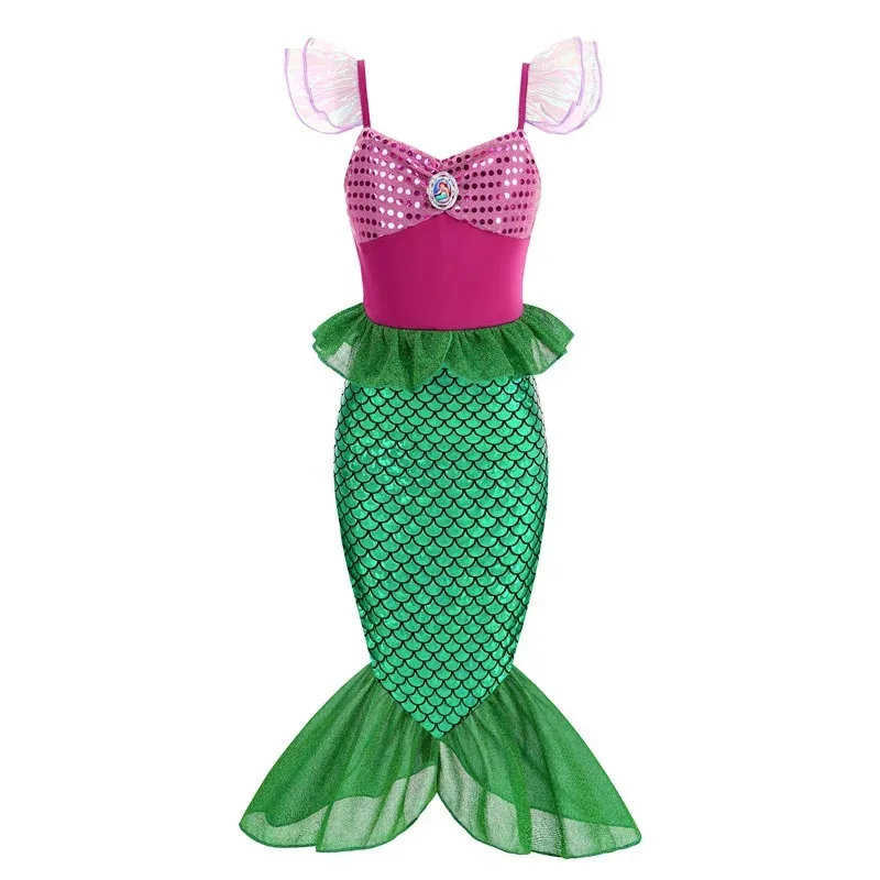 

Little Mermaid Girl Flying Sleeve Shiny Sleeveless Children Princess Tail Long Dress Cosplay Costume