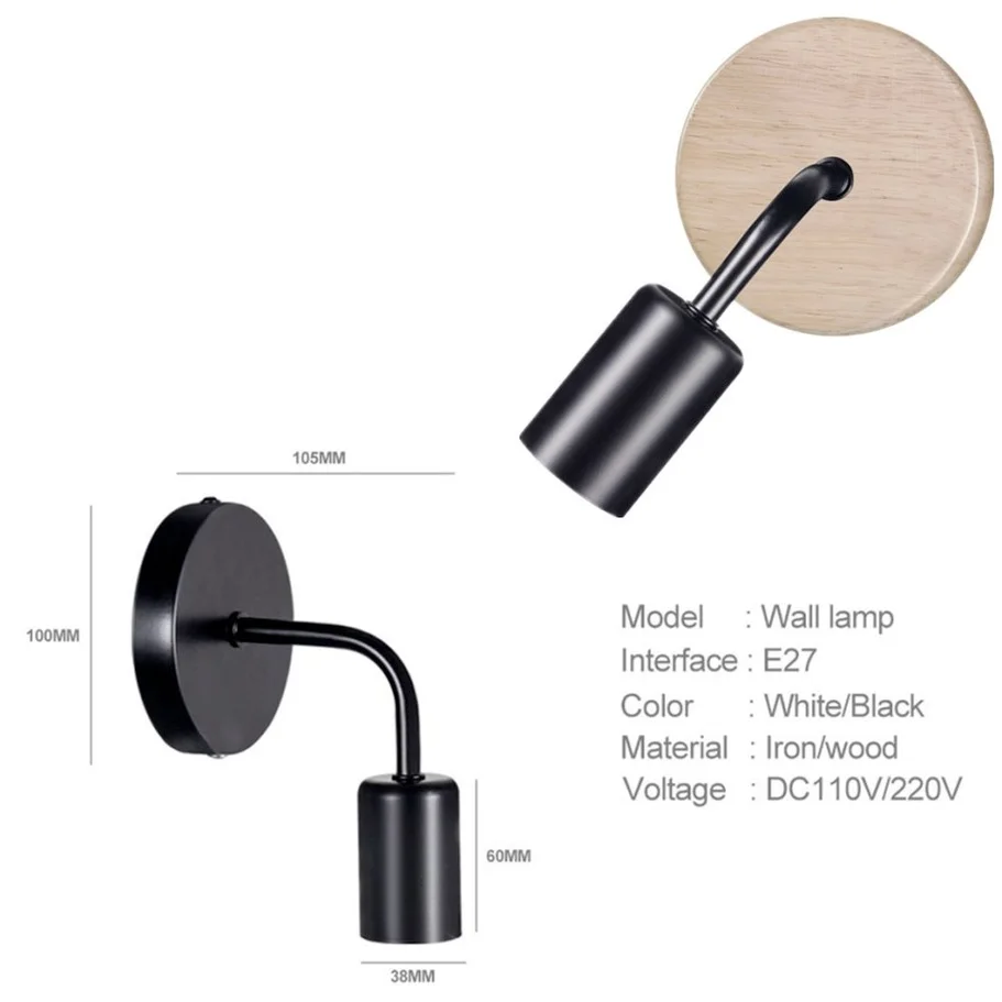AvvRxx Nordic Wood Iron art Wall Lamp E27 85-265V Retro Vintage Indoor Lighting Bedroom Liveing Room For Home Wall Light Fixture