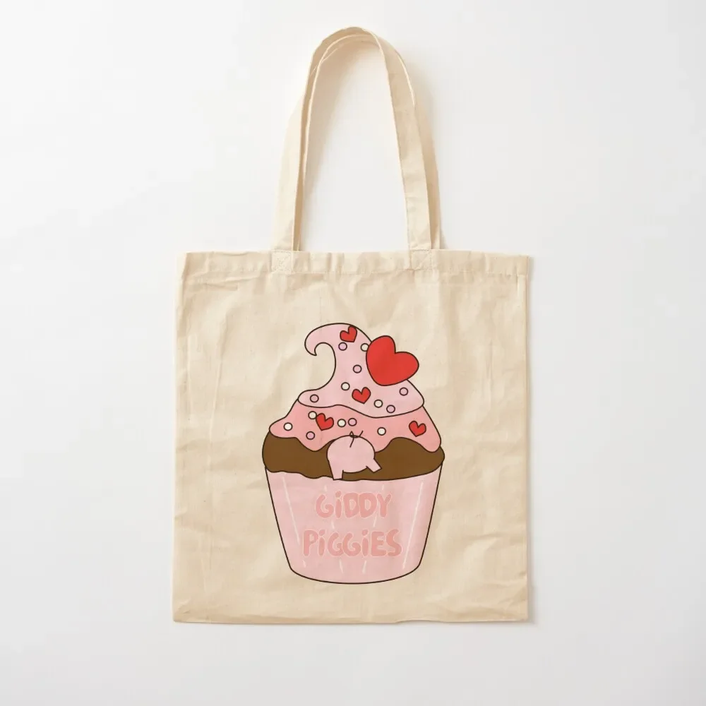 Giddy Piggies Pink Heart Cupcake Tote Bag Canvas stote bag Women's beach bags reusable shopping bag