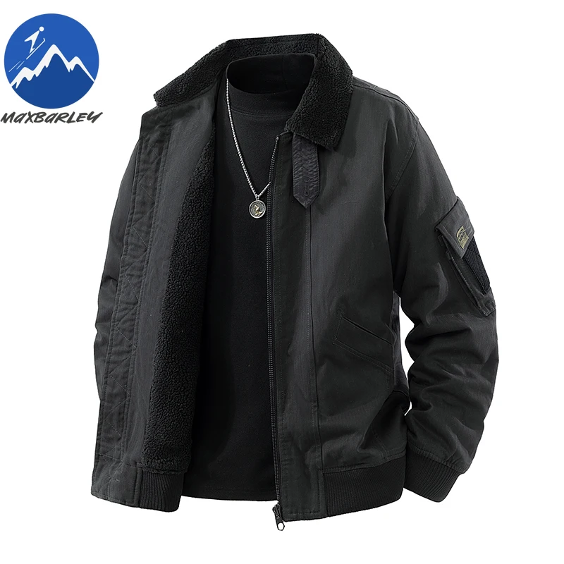 Luxury Winter Jacket Fleece Lined Outdoor Work Windproof Warm Padded Jacket Fur Collar Lapel Comfort Cold Resistant Tooling Coat