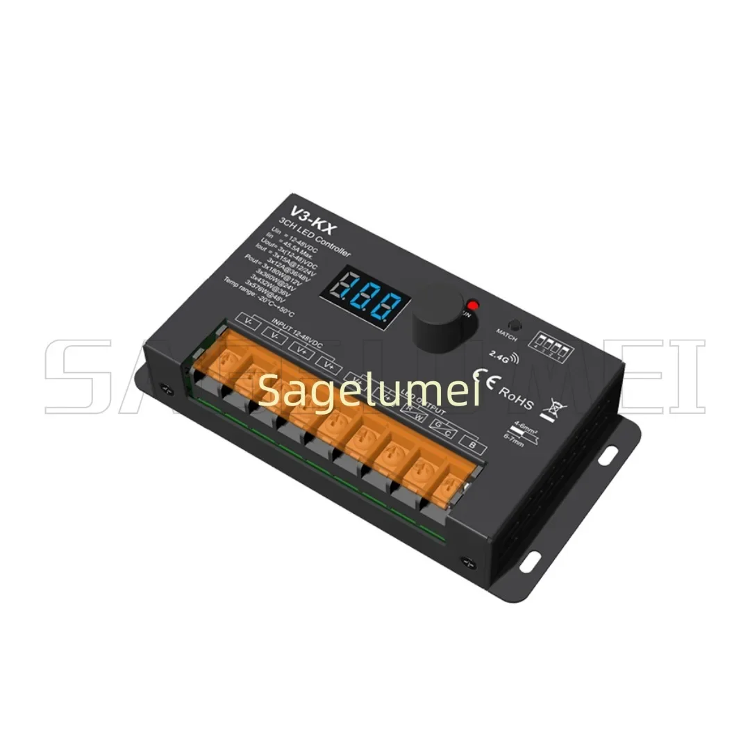 Skydance New 3CH*15A 12-48VDC Knob CV Controller V3-KX Knob + RF Dimming 3-channel LED Control for DIM/CCT/RGB LED Strip light