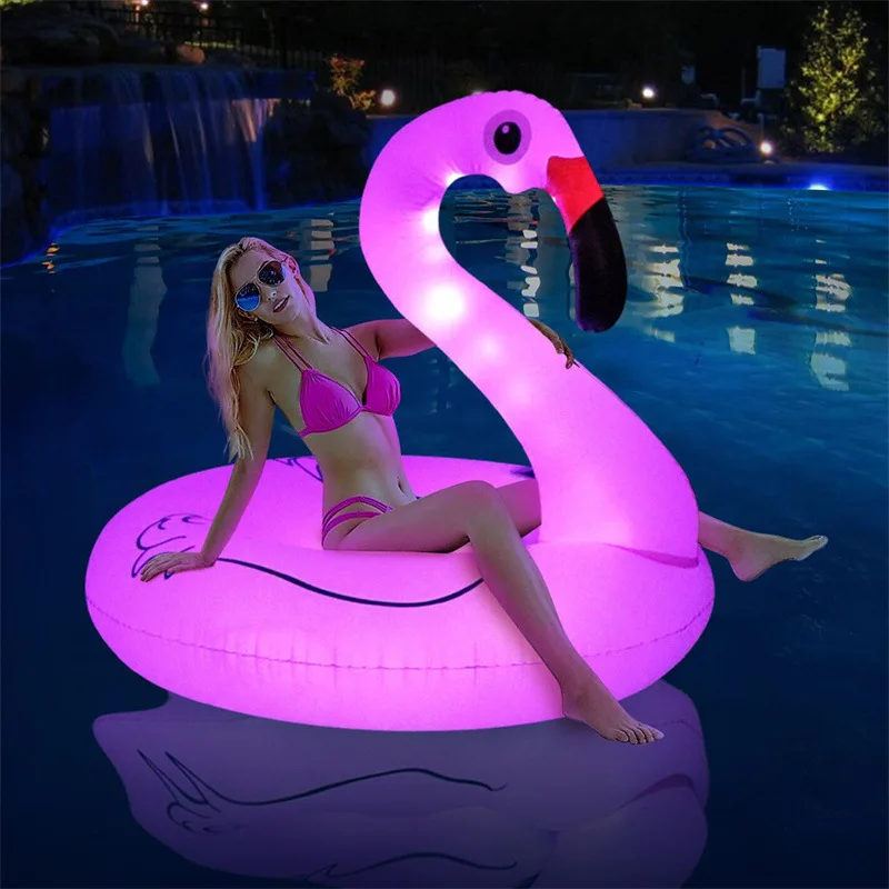 

Product PVC luminous flamingo water ring, water inflatable floating row, adult outdoor LED luminous swimming ring