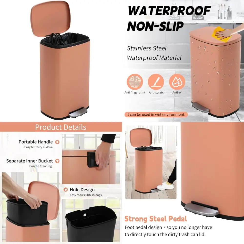 

13 gallon stainless steel kitchen trash can with lid and foot pedal