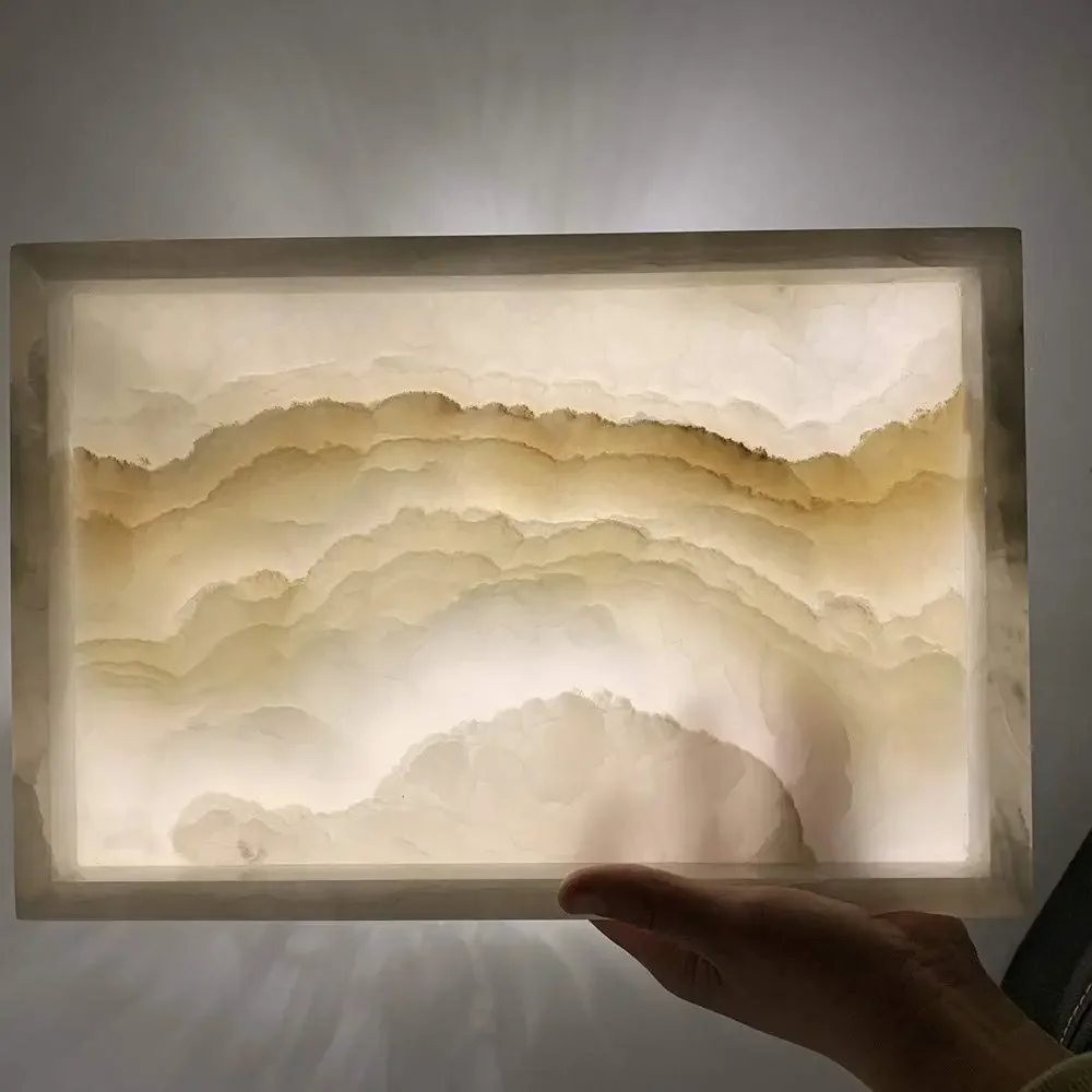 

30x20x3CM Onyx White Natural Marble Rectangle Luxury Vanity Tray Jade Stone Organizer for Bathroom/Kitchen/Coffeeshop