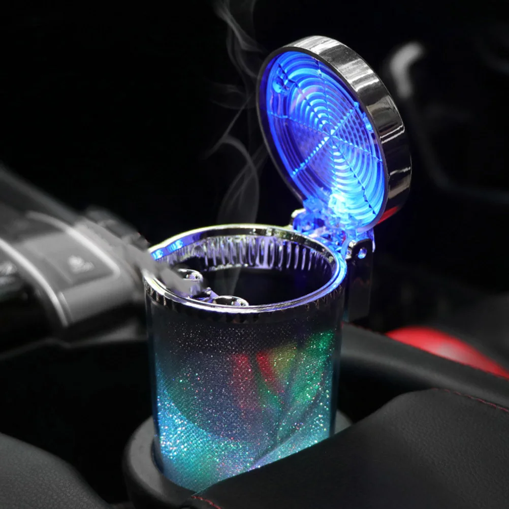

Car Ashtray with Lid Cigarette Container LED High Grade Material Vehicle Smoking Smoke Prevention