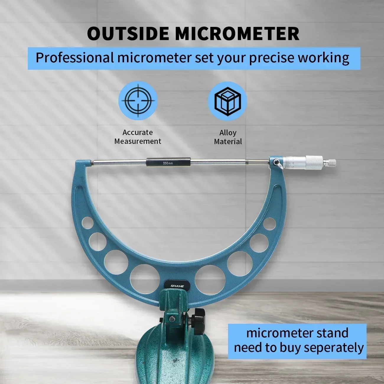 SHAHE Micrometer Tool 200-225mm Professional Outside Micrometer with Carbide Tip and Protective Case