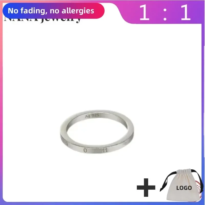 

2024 New Digital Style S925 Pure Silver Inlaid with 14K Gold Narrow Ring for Men and Women 2mm
