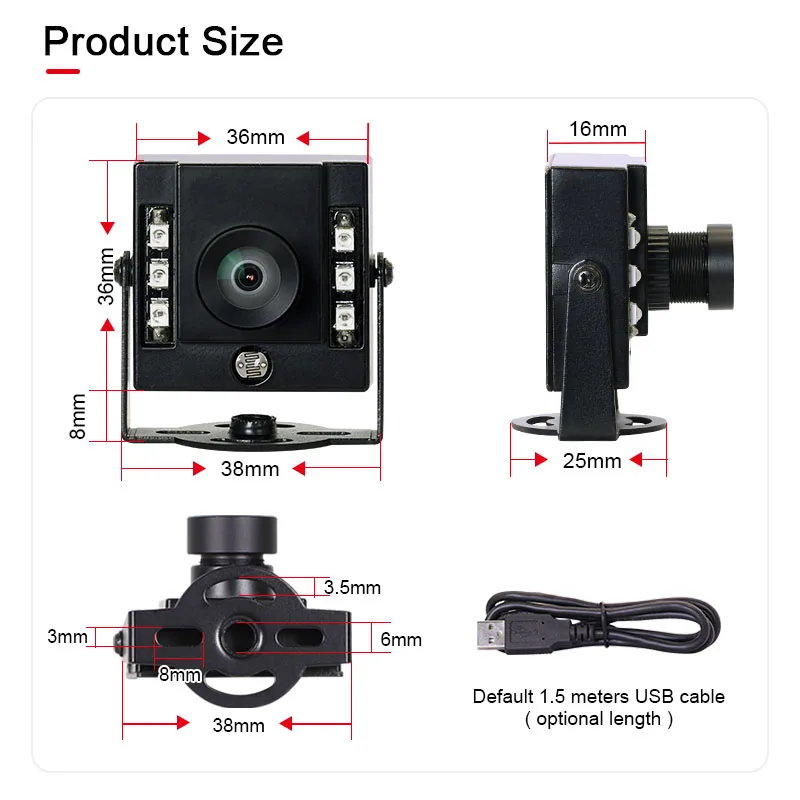 720P 3306 OV9281 3.6mm 60degrees distortionless HD IR940 Global exposure 210fps Mini USB Infrared camera for Face recognition