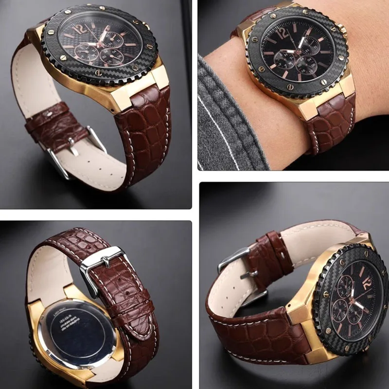 Para GUESS W0149L5 serie correa de reloj de piel de cocodrilo pulsera de cocodrilo suave impermeable para hombre pulsera de 27x14mm negro marrón