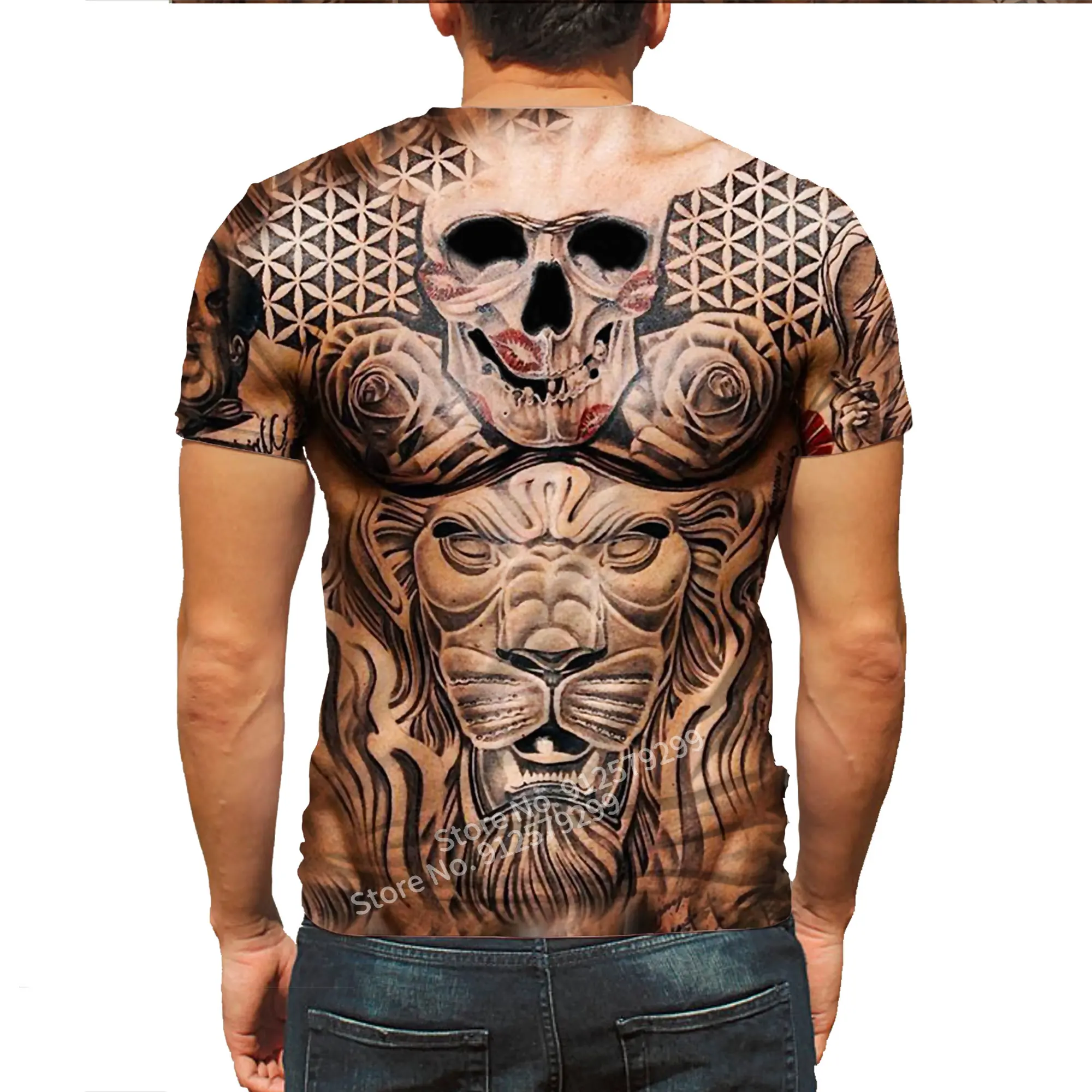 2022 Men\'s Fashion Funny Muscular tattoo Men T Shirt Newest 3D Printing T-Shirt Casual Round Neck Short Sleeve T-Shirt