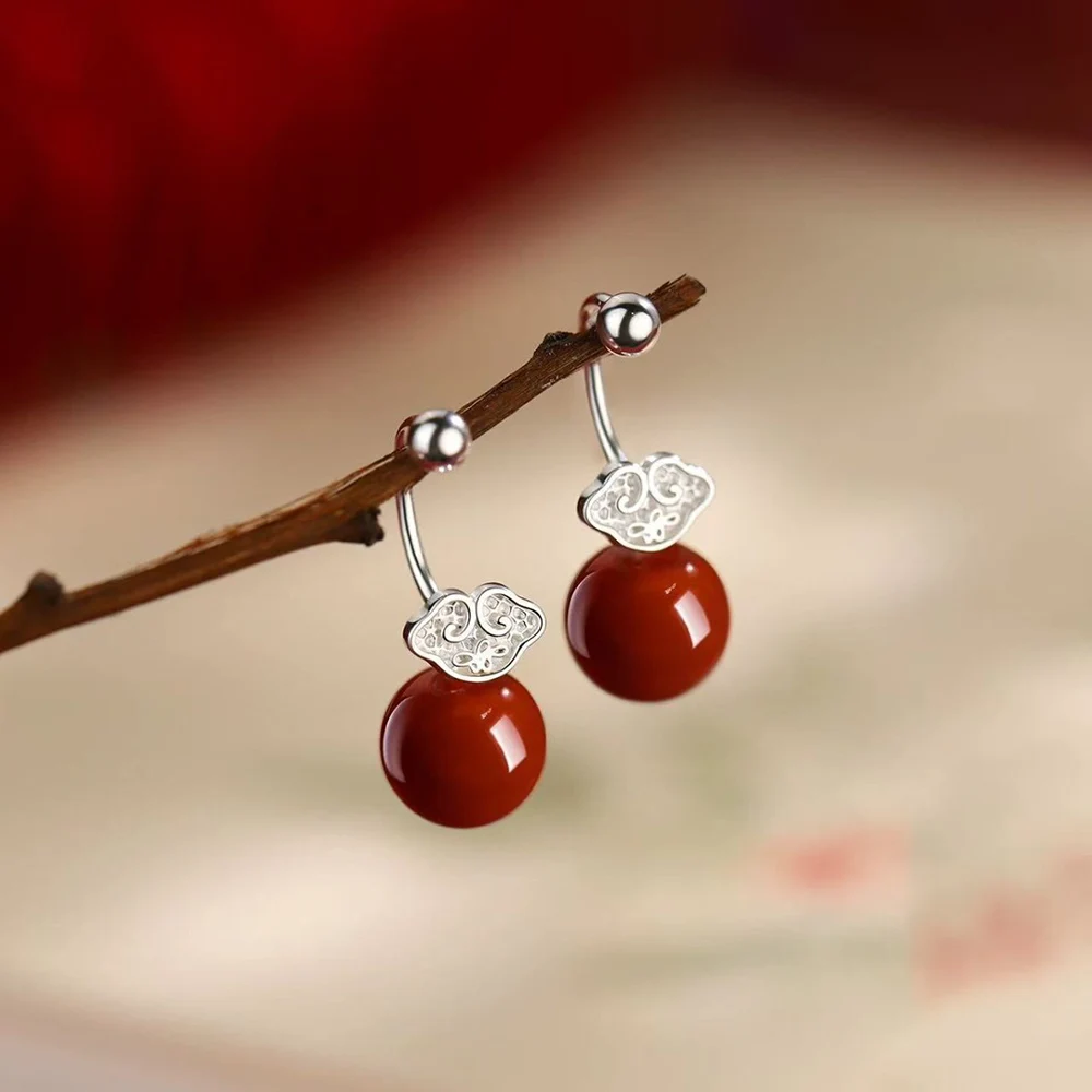925 Sterling Silver Chinese Style Auspicious Clouds Stud Earrings For Women Classic Fine Jewelry Minimalist Trendy Accessories