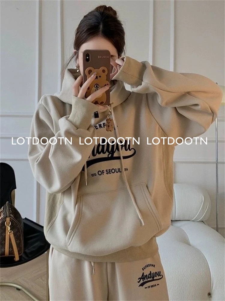 LOTDOOTN Winter Two Piece Sets Women Tracksuit 2023 Suit Autumn Trouser Suits Female Sweatshirt Solid Sports Hoodie Sportswear