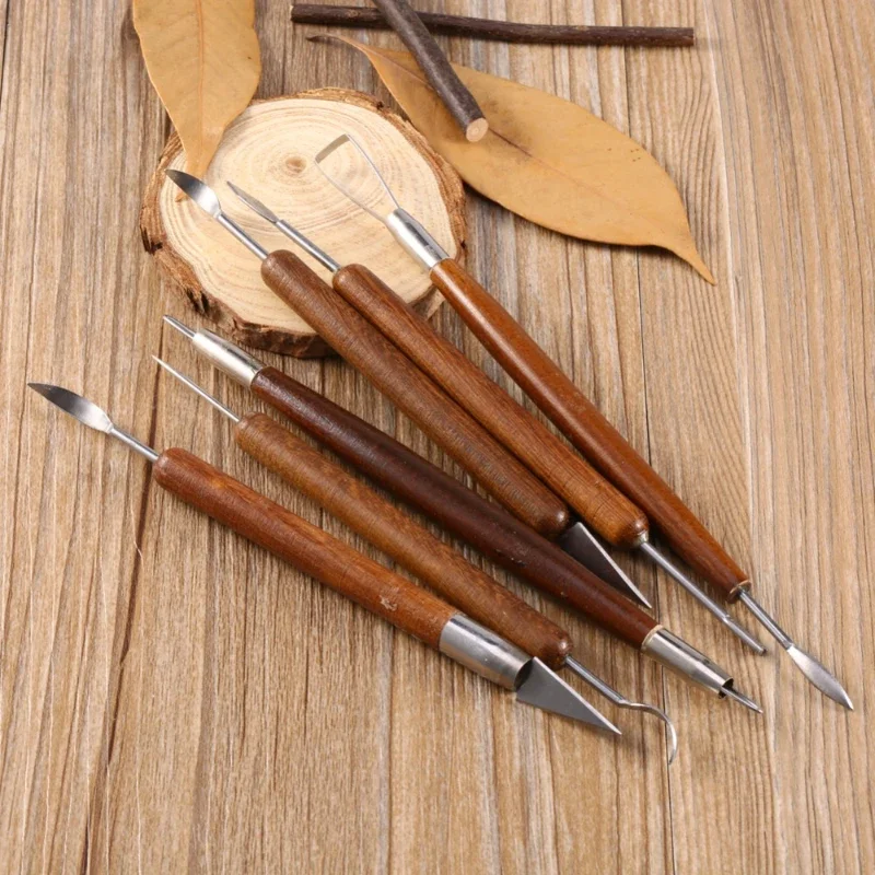 6PCS sculpting tool Pottery Tools Wood Handle Pottery Set Wax Carving Sculpt Smoothing Polymer Shapers Pottery Clay Ceramic Tool