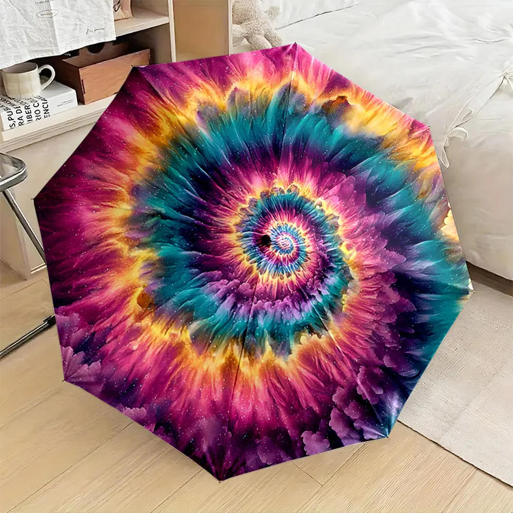 1PC Colorful Spiral Galaxy Pattern Umbrella Print 8 Iron Ribs Folding Umbrella Auto-Open Fashion Sunshade
