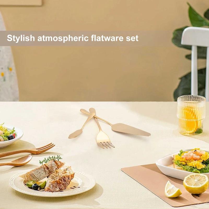 6-Piece Serving Flatware Silverware Set, Serving Utensil Set,Include Cake Server, Slotted Serving Spoon