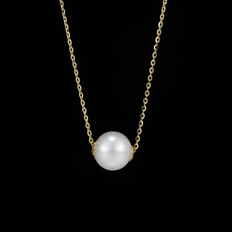 8-9mm Round Freshwater Pearl Pendant Necklaces 925 Sterling Silver Chain Necklace for Women Jewelry Gift Wholesale