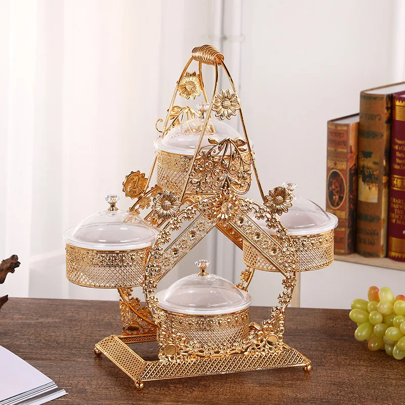 *-*European retro hotel high-end exquisite basket light luxury air-dried box stepped four-box snack fruit box.
