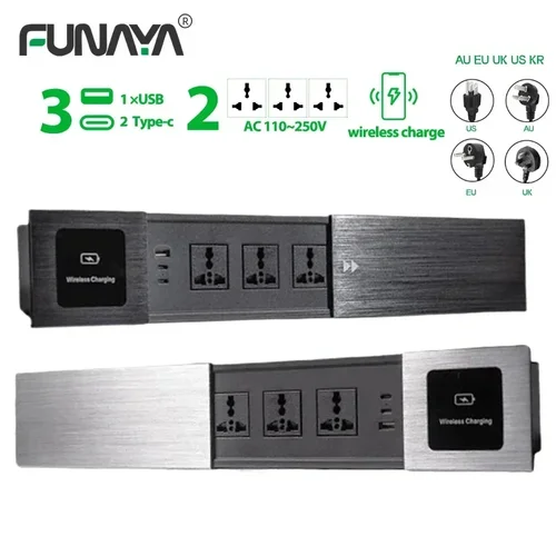 Cubierta deslizante Universal para enchufe de mesa incorporado con USB tipo c, toma de corriente empotrada para escritorio, cargador inalámbrico con enchufe UE, Reino Unido, AU y EE. UU.