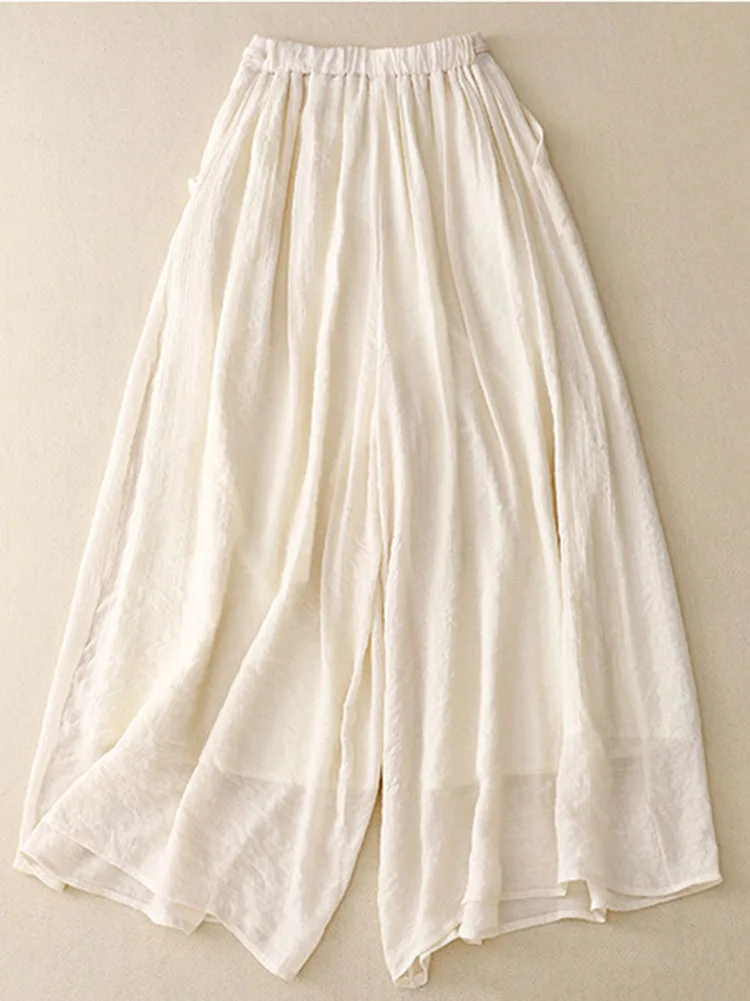 

Korean Cotton Linen Folds Culotte Pants Baggy Women High Waist Wide Leg Trousers Vintage Thin Ankle-length Pantalones New JJ133