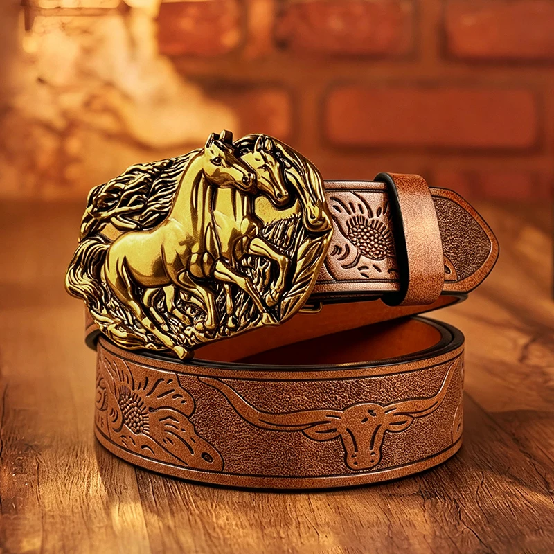 Street Fashion Events - Golden Double Horse-Shaped Alloy Buckle, Fashionable