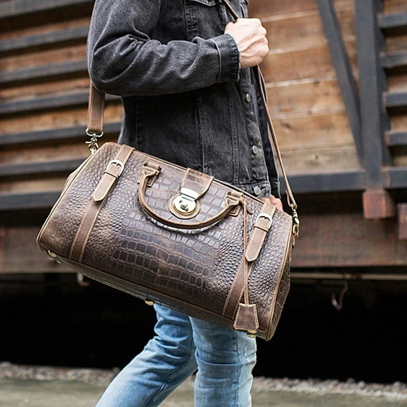 Newsbirds-Sac de week-end en cuir de vache vintage pour homme, bagage de voyage, bandoulière, main de voyage