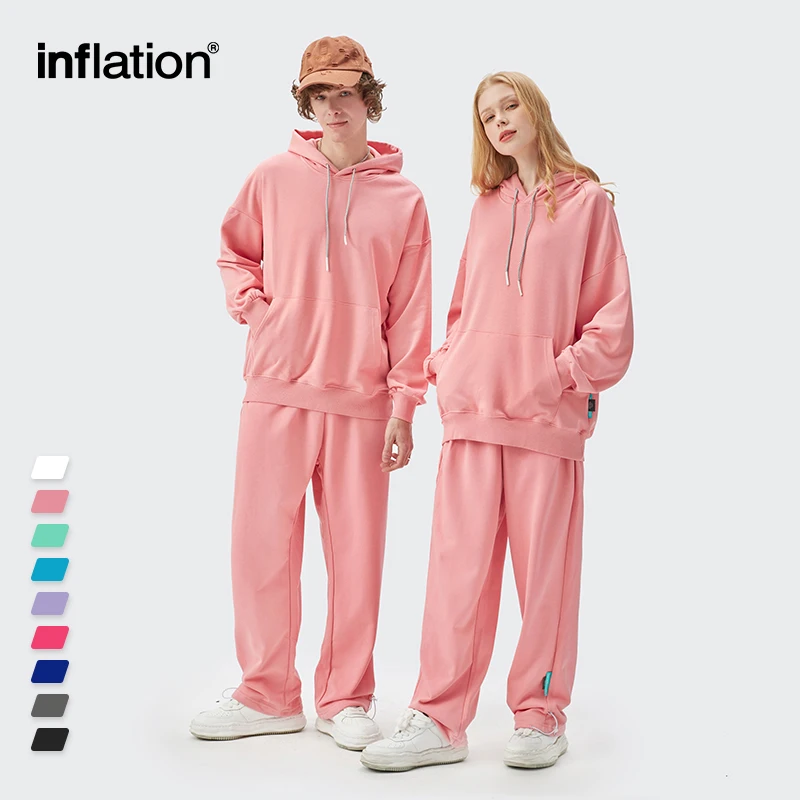 INFLATION Oversized Hooded Tracksuit Men Streetwear Blank Hoodie Set Unisex Sweatpant Set Men Spring Leisure Jogging Suit