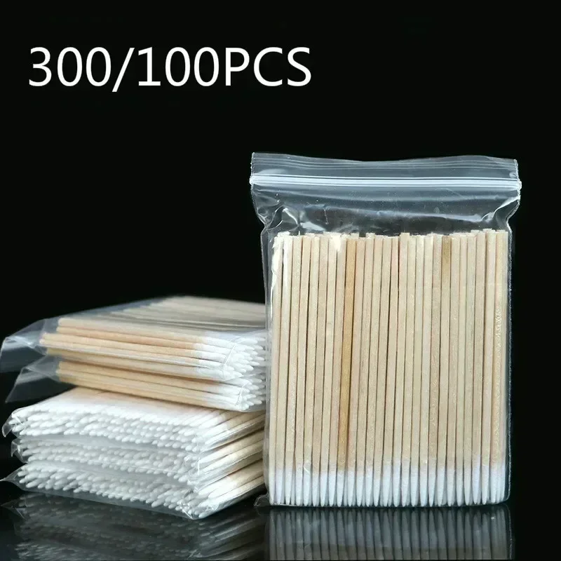 60/100/500Pcs Nails Wood Cotton Swab Clean Sticks Bud Tip Wooden Cotton Head Manicure Detail Corrector Nail Polish Remover Tool