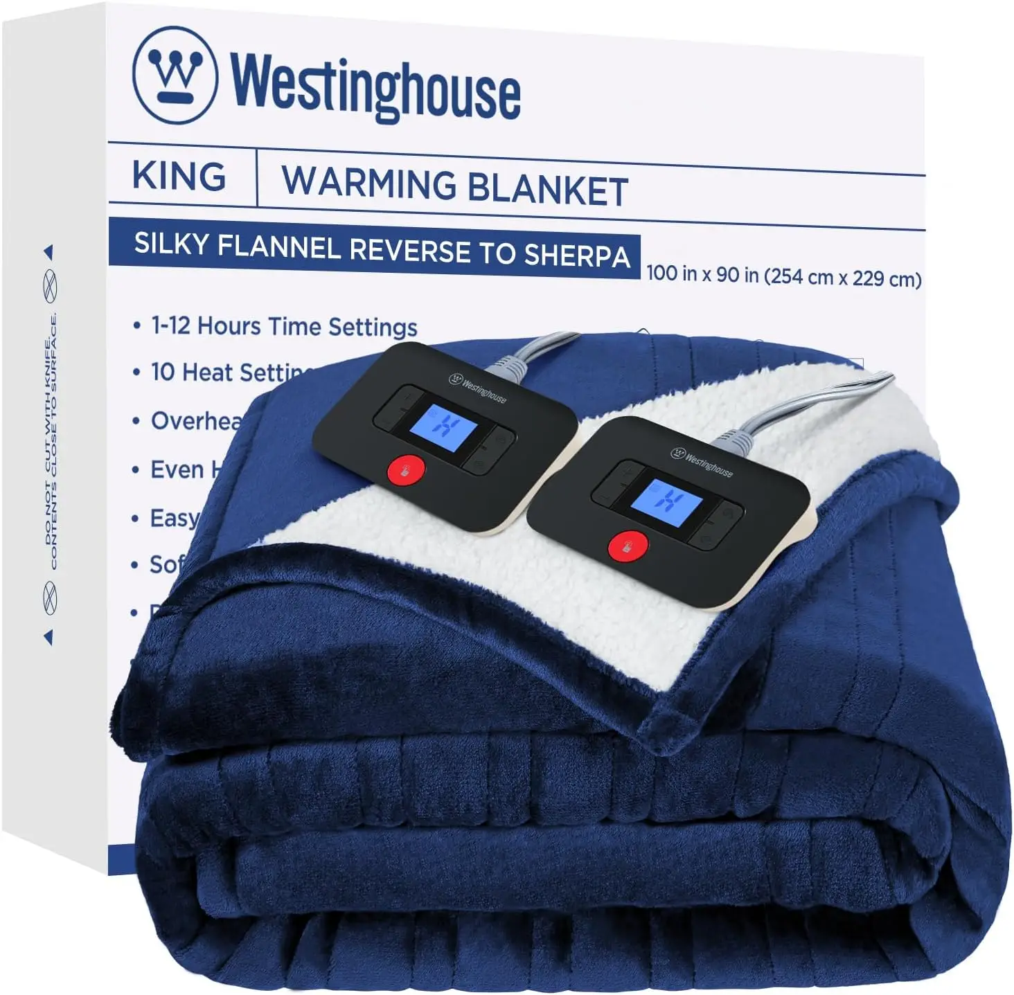 Westinghouse Electric Blanket King, Heated Blanket King Size with 10 Heating Levels and 1 to 12 Hours Heating Time Settings