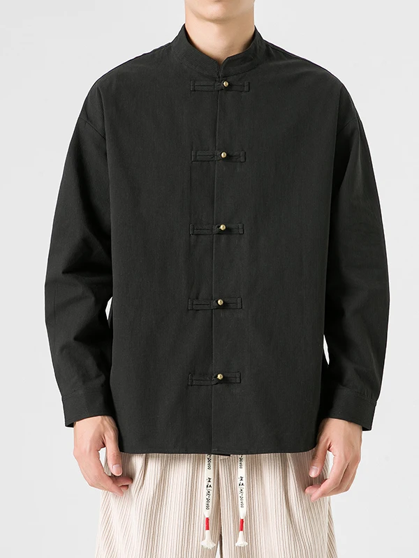 

New Autumn Winter Men's Casual Cotton Jaet Loose Fit Stand Collar Button up Breathable Comfortable Long Sve Outerwear