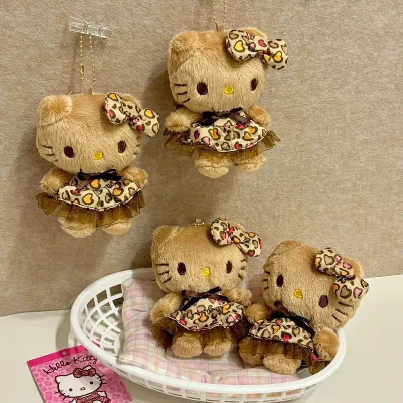 Cartoon Leopard Pattern Kitty Plush Keychains Cute Brown Kitten Animal Plush Toy Doll Girl Backpack Pendant Hanging Decorative
