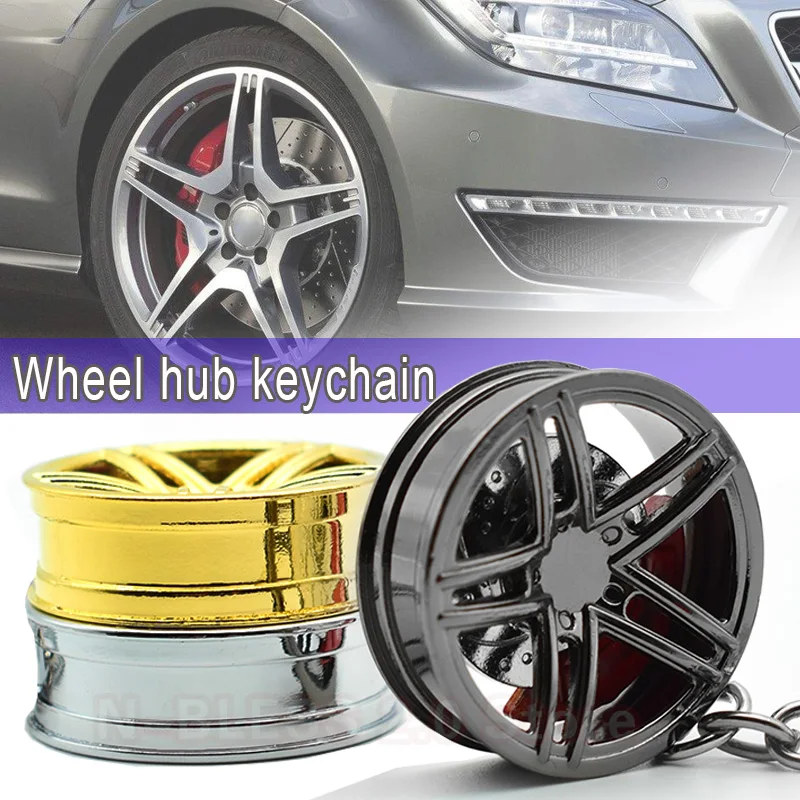 Car Key Chain High Quality Durable Personality Unique Creative Car Modified Calipers Brake Disc Wheel Tire Metal Tire Key Chain