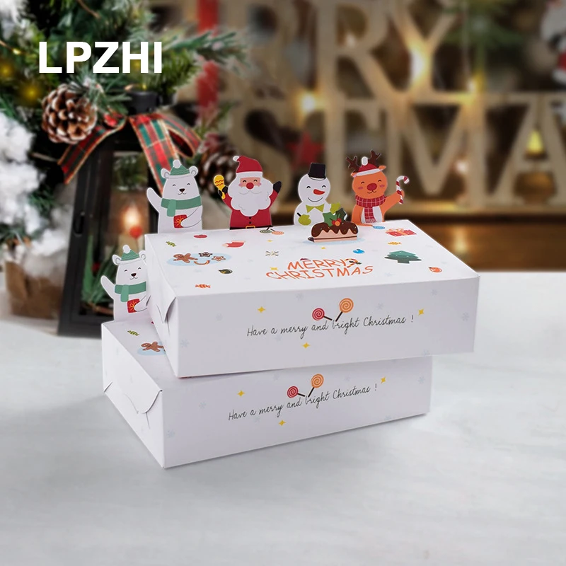 LPZHI 10Pcs Christmas Nougat Cupcake Biscuit Gift Wrapping Paper Boxes Xmas New Year Cupcake Decoration Santa Claus Snowman