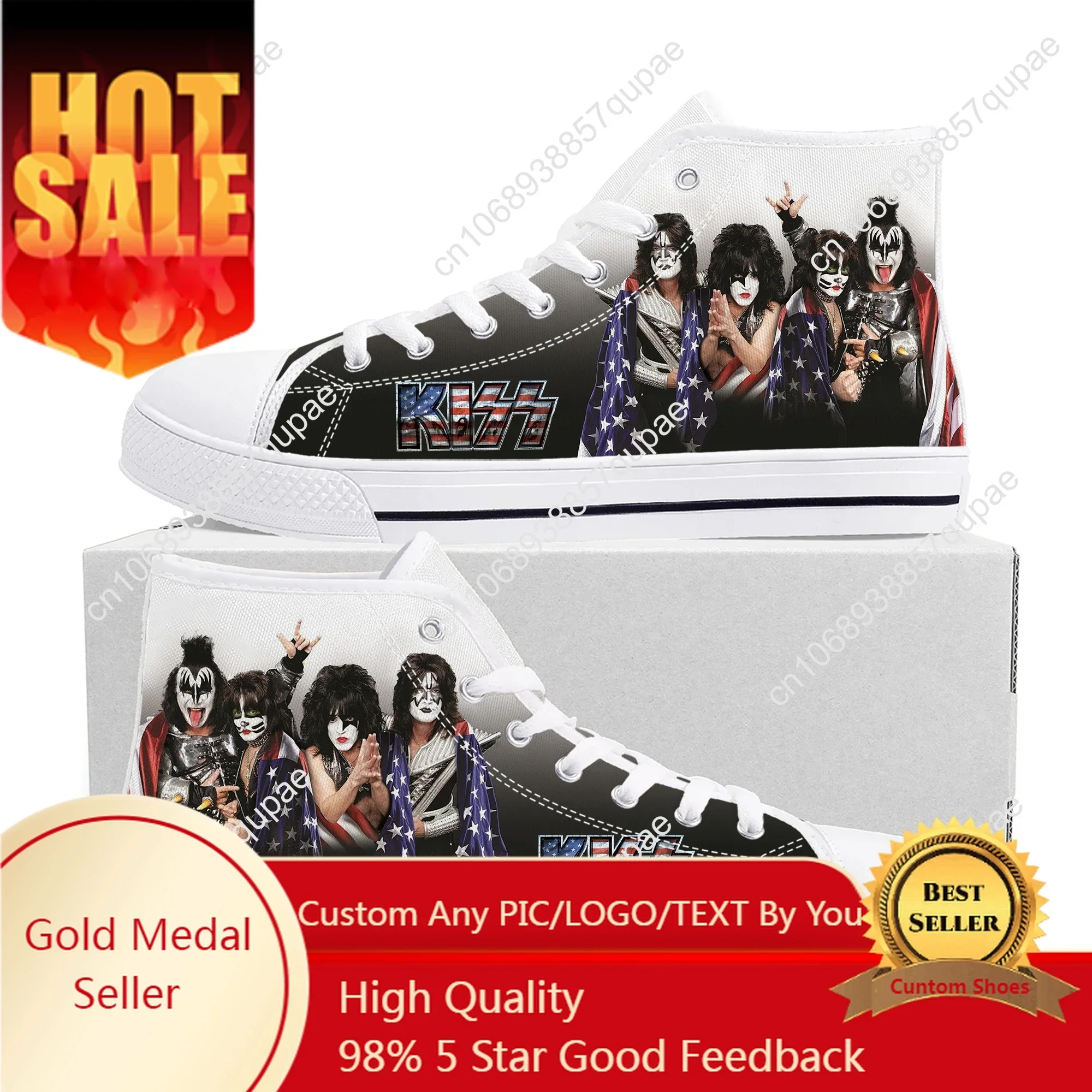 

Heavy Metal Kiss Rock Band High Top High Quality Sneakers Mens Womens Teenager Canvas Sneaker Casual Couple Shoes Custom Shoe